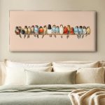Vogelparade op de Tak, Dieren schilderij aan de muur in interieur