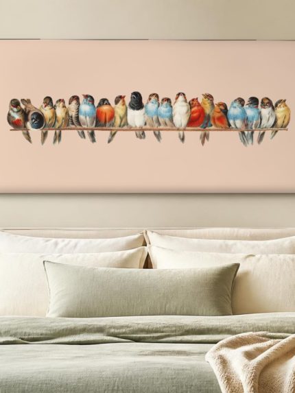 Vogelparade op de Tak, Dieren schilderij aan de muur in interieur