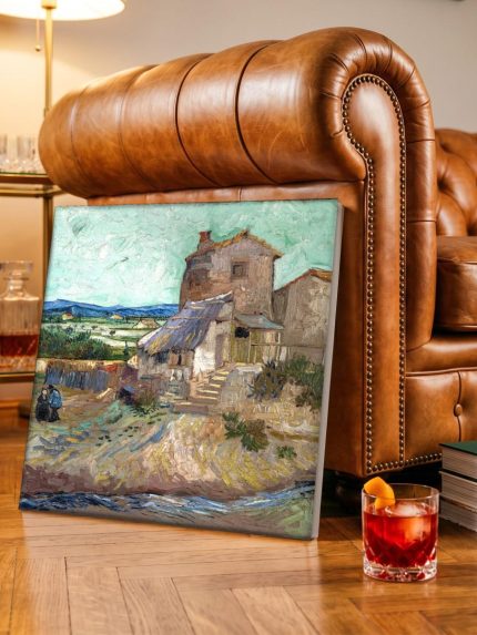 De oude molen (naar Van Gogh), Natuur & Landschap schilderij aan de muur in interieur