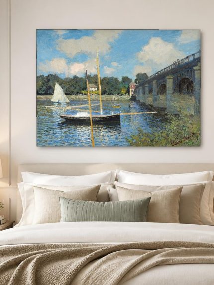 De brug bij Argenteuil (naar Monet), Steden & Skylines schilderij aan de muur in interieur
