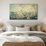 Zeilrace op Open Water, Natuur & Landschap schilderij aan de muur in interieur