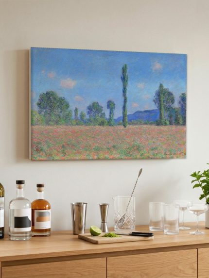 Klaprozenveld in Giverny (naar Monet), Natuur & Landschap schilderij aan de muur in interieur