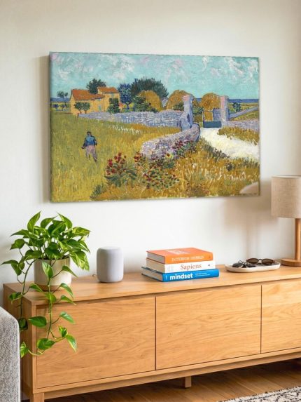Boerderij in de Provence (naar Van Gogh), Natuur & Landschap schilderij aan de muur in interieur
