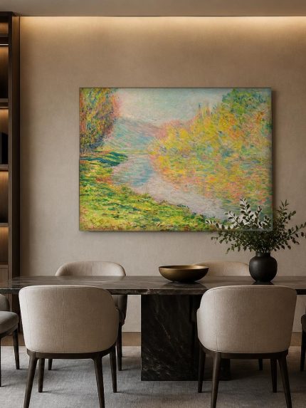 Rivieroever bij Giverny (naar Monet), Natuur & Landschap schilderij aan de muur in interieur