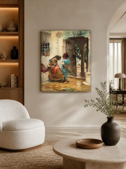 Naaister in de Patio (naar Bridgman), Mensen & Portretten schilderij aan de muur in interieur