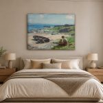 Strandmiddag met Moeder en Kind, Natuur & Landschap schilderij aan de muur in interieur