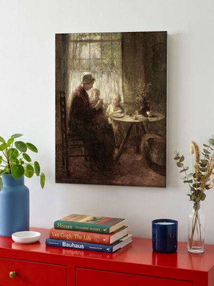 Moeder en Kinderen bij het Venster, Mensen & Portretten schilderij aan de muur in interieur