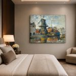 De molen bij de Schans (naar Monet), Steden & Skylines schilderij aan de muur in interieur