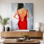 Vrouw in rode jurk, Mensen & Portretten schilderij aan de muur in interieur