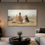 Dames op het Strand (naar Boudin), Natuur & Landschap schilderij aan de muur in interieur