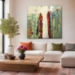 Twee Silhouetten in Rood, Mensen & Portretten schilderij aan de muur in interieur