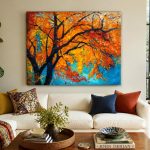 Vlammende Herfstboom, Natuur & Landschap schilderij aan de muur in interieur