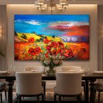 Klaprozenveld in avondgloed, Bloemen & Stilleven schilderij aan de muur in interieur