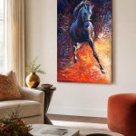 Vurig Paard in Beweging, Dieren schilderij aan de muur in interieur