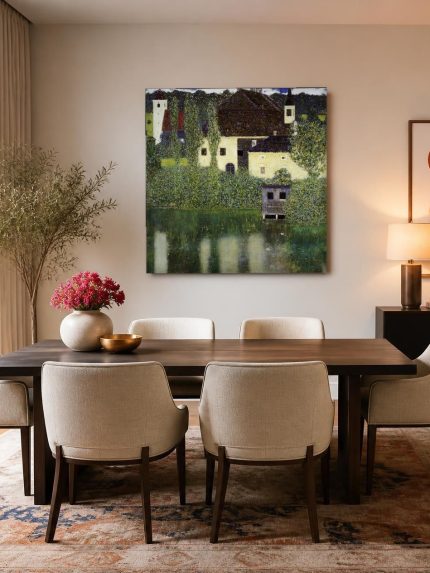 Waterkasteel (naar Klimt), Natuur & Landschap schilderij aan de muur in interieur