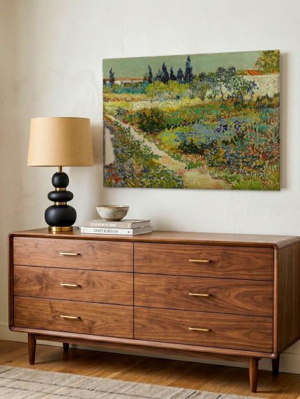 Bloeiende tuin in Arles (naar Van Gogh), Bloemen & Stilleven schilderij aan de muur in interieur