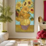 Zonnebloemen in Vaas (naar Van Gogh), Bloemen & Stilleven schilderij aan de muur in interieur