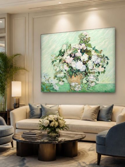 Rozen (naar Van Gogh), Bloemen & Stilleven schilderij aan de muur in interieur