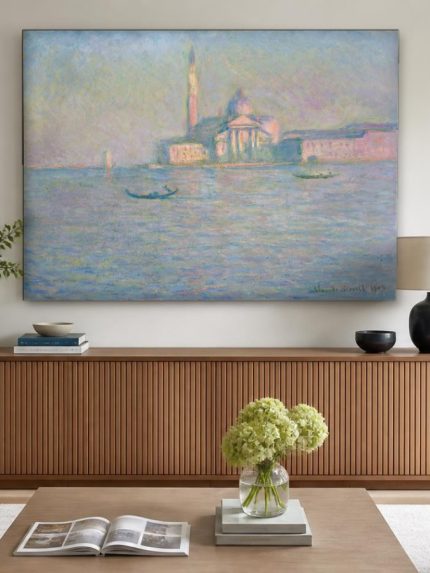 San Giorgio Maggiore bij Schemering (naar Monet), Steden & Skylines schilderij aan de muur in interieur