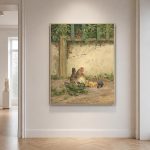 Kip met Kuikens (naar Baird), Dieren schilderij aan de muur in interieur