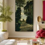 Weg tussen de Bomen (naar Monet), Natuur & Landschap schilderij aan de muur in interieur