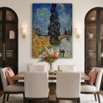 Weg met Cipres en Ster (naar Van Gogh), Natuur & Landschap schilderij aan de muur in interieur