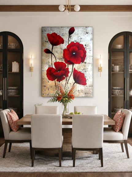 Klaprozen in bloei, Bloemen & Stilleven schilderij aan de muur in interieur