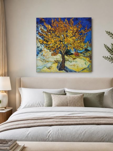 De Moerbeiboom (naar Van Gogh), Natuur & Landschap schilderij aan de muur in interieur