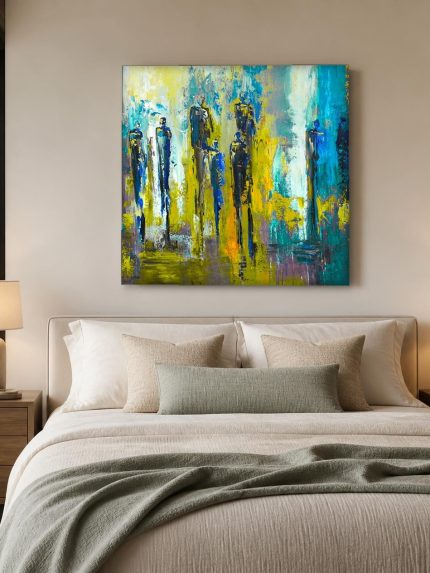 Silhouetten in het Geel, Mensen & Portretten schilderij aan de muur in interieur