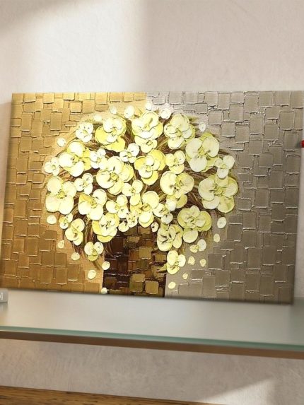 Orchideeënboeket in Goud en Zilver, Bloemen & Stilleven schilderij aan de muur in interieur