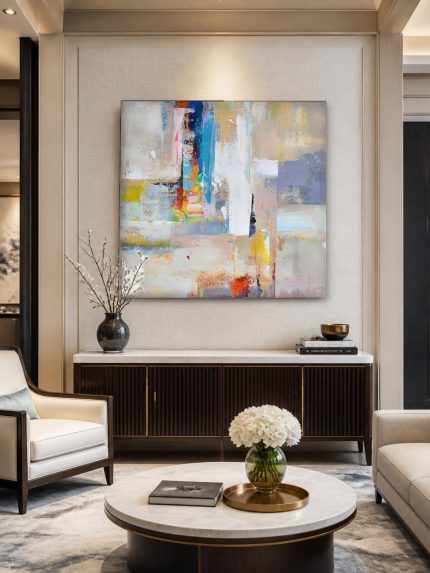 Kleurvlakken in Beweging, Abstract & Modern schilderij aan de muur in interieur
