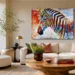 Zebra in kleurexplosie, Dieren schilderij aan de muur in interieur