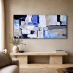 Blauwgrijze Kleurvlakken, Abstract & Modern schilderij aan de muur in interieur