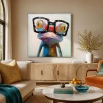 Kikker met Bril, Dieren schilderij aan de muur in interieur