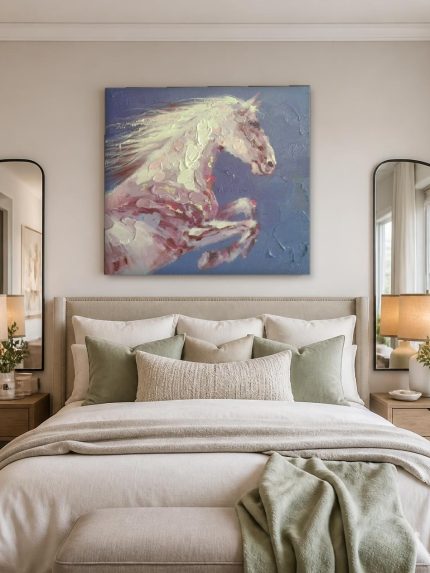 Steigerend paard in impasto, Dieren schilderij aan de muur in interieur