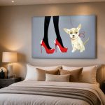Chihuahua aan de Rode Leiband, Dieren schilderij aan de muur in interieur