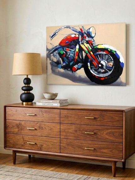 Kleurrijke Motor, Abstract & Modern schilderij aan de muur in interieur
