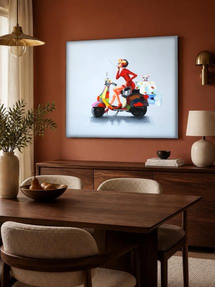 Chique Tochtje op de Scooter, Mensen & Portretten schilderij aan de muur in interieur