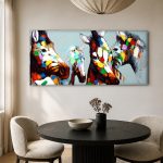 Kleurrijke Giraffen in Rij, Dieren schilderij aan de muur in interieur