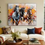 Paarden in Volle Galop, Dieren schilderij aan de muur in interieur