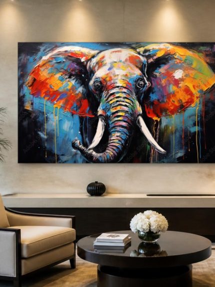 Olifant in Kleur, Dieren schilderij aan de muur in interieur