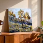 Herfstbomen op de Heuvel, Natuur & Landschap schilderij aan de muur in interieur
