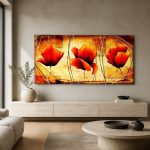 Klaprozen in beweging, Bloemen & Stilleven schilderij aan de muur in interieur