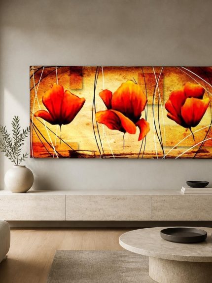 Klaprozen in beweging, Bloemen & Stilleven schilderij aan de muur in interieur