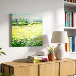 Toscaans Bloemenveld met Cipressen, Natuur & Landschap schilderij aan de muur in interieur