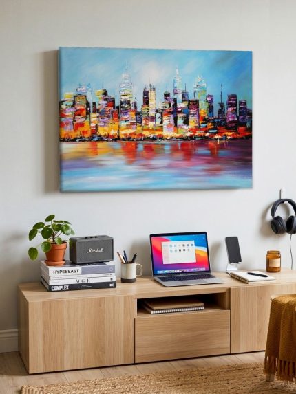 New York in Kleurexplosie, Steden & Skylines schilderij aan de muur in interieur