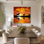 Oryx bij Zonsondergang, Dieren schilderij aan de muur in interieur