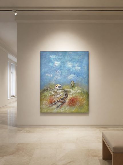 Pad naar het Huisje op de Heuvel, Natuur & Landschap schilderij aan de muur in interieur