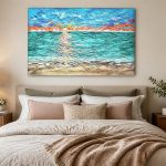 Strand bij Zonsopgang, Natuur & Landschap schilderij aan de muur in interieur
