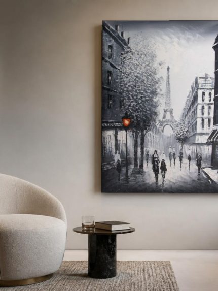 Parijse Straat met Eiffeltoren, Steden & Skylines schilderij aan de muur in interieur
